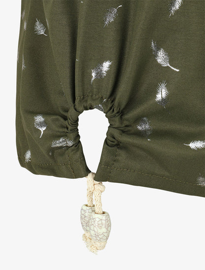 Top imprimé plumes irisées à détail ajouré et pierres - Kaki - 3