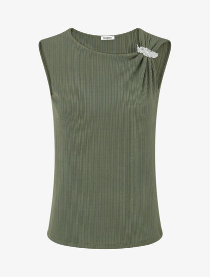 Top droit sans manches à broche plume - Kaki - 4