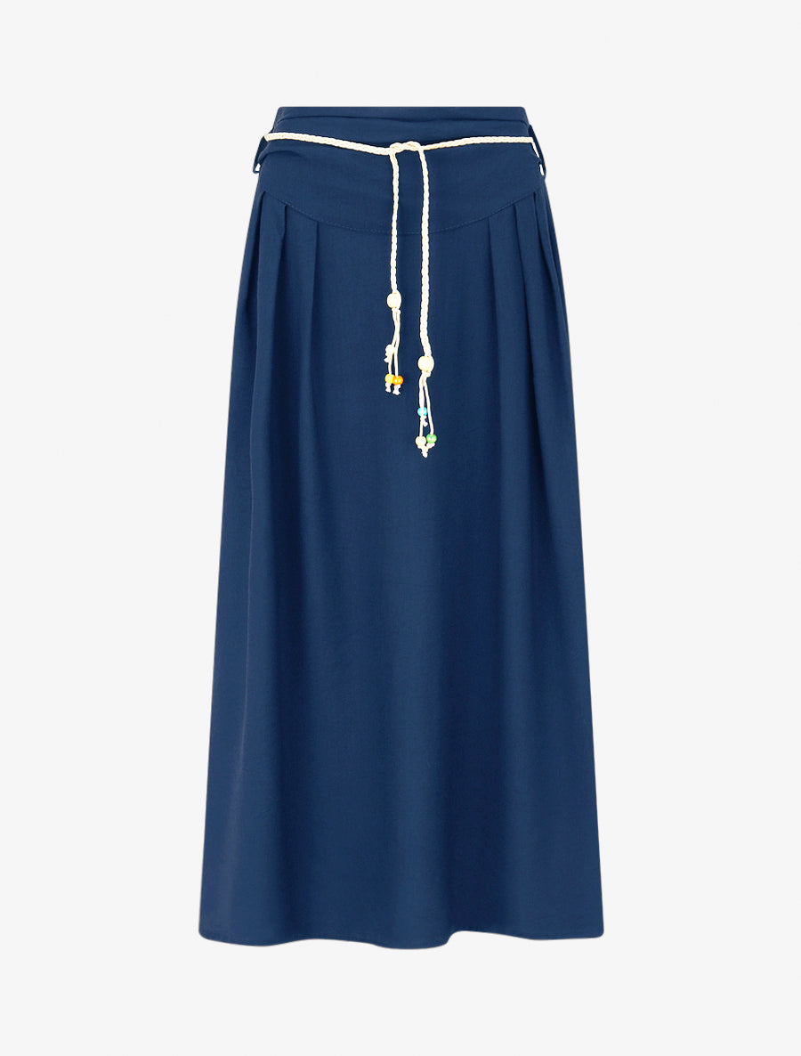 Langer Rock mit hoher Taille und ausgestelltem Schnitt - Blau