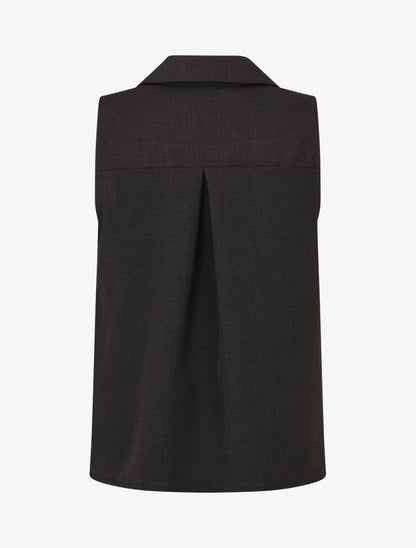 Top uni boutonné effet lin - Noir - 2