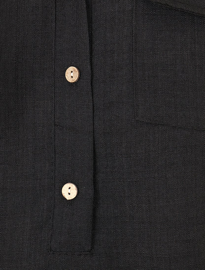 Top uni boutonné effet lin - Noir - 3