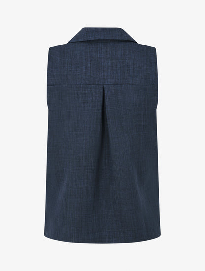 Top uni boutonné effet lin - Marine - 2