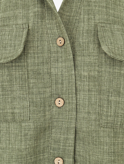 Top uni boutonné effet lin - Kaki - 3