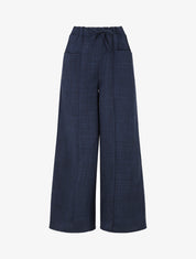 Pantalon élastiqué uni à poches plaquées - Marine - 1