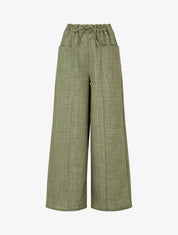 Pantalon élastiqué uni à poches plaquées - Kaki - 1