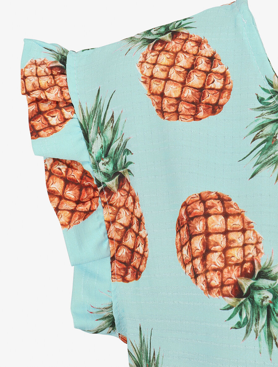 Top à manches volantées imprimé ananas - Turquoise - 3