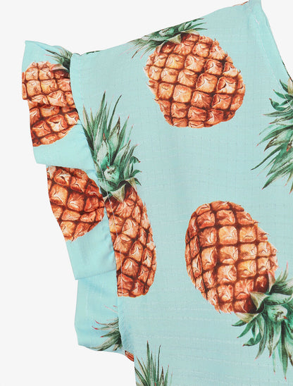 Top à manches volantées imprimé ananas - Turquoise - 3
