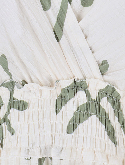 Robe élastiquée imprimé abstrait - Kaki - 3