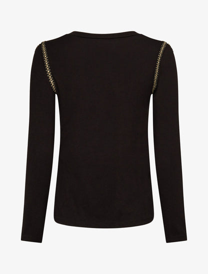 Pull fin à épaules ajourées et empiècements fantaisie - Noir - 2