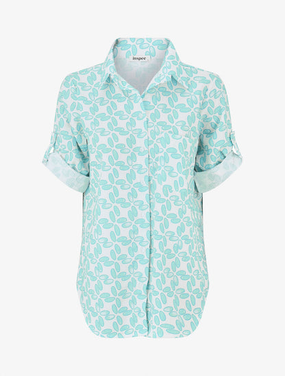 Chemise à manches retroussables imprimé fantaisie - Marine - 1