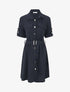 Robe mi-longue unie boutonnée - Marine - 4