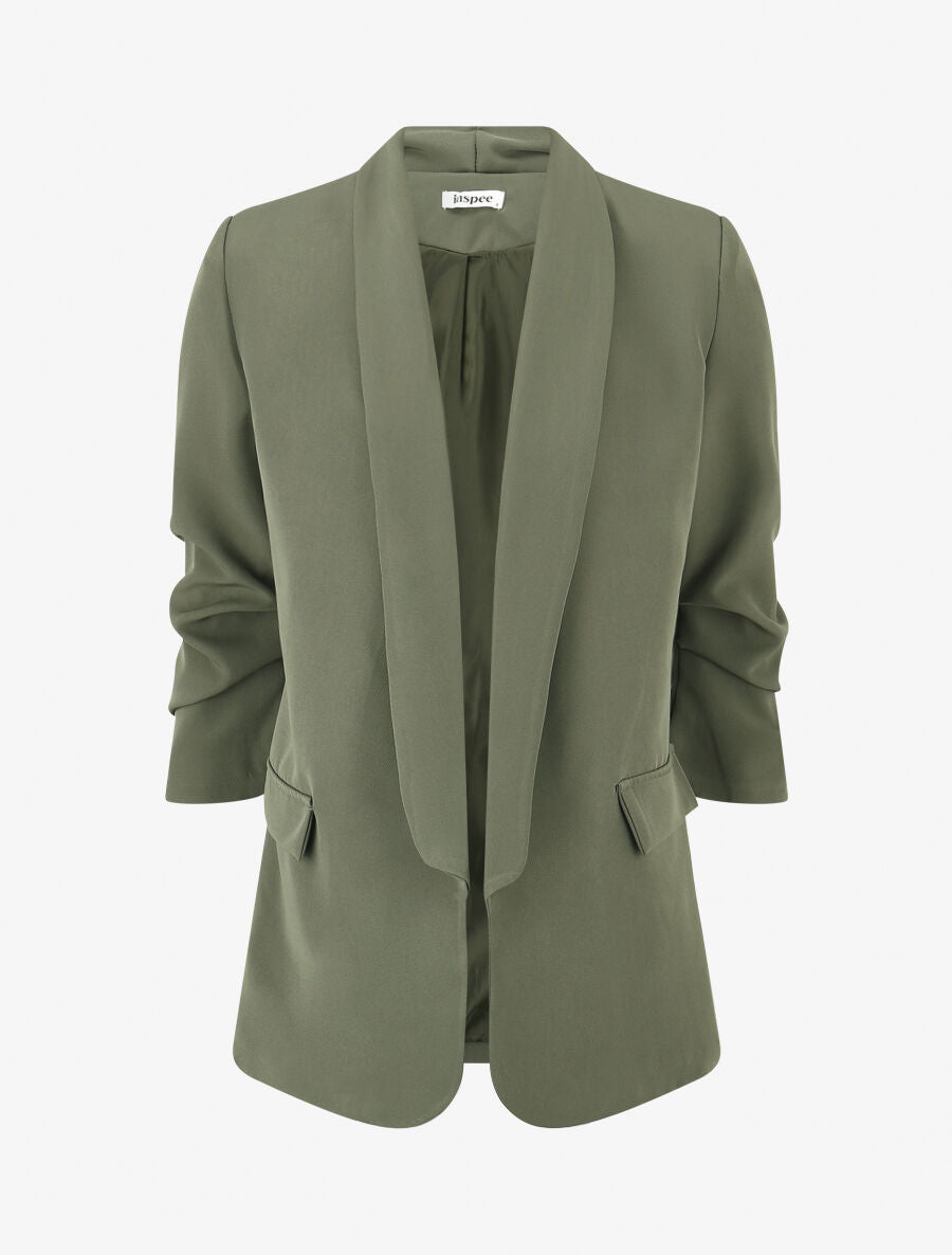 Blazer uni à manches froncées - Kaki - 1