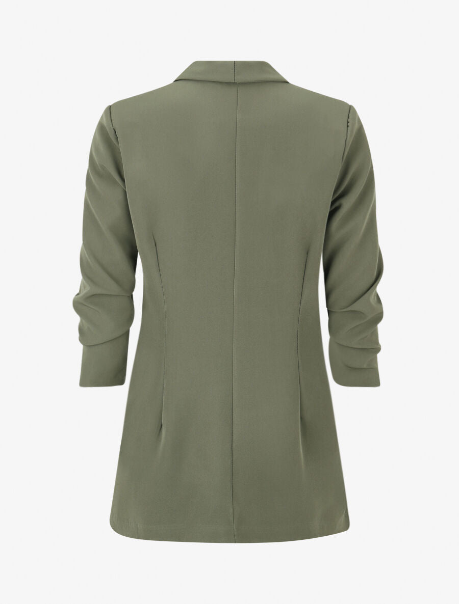Blazer uni à manches froncées - Kaki - 2