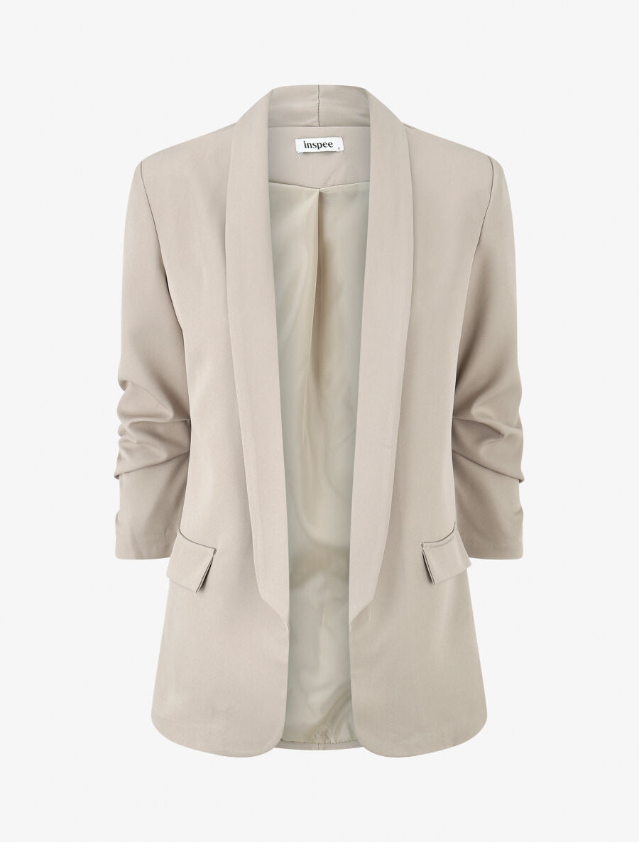 Blazer uni à manches froncées - Beige - 1