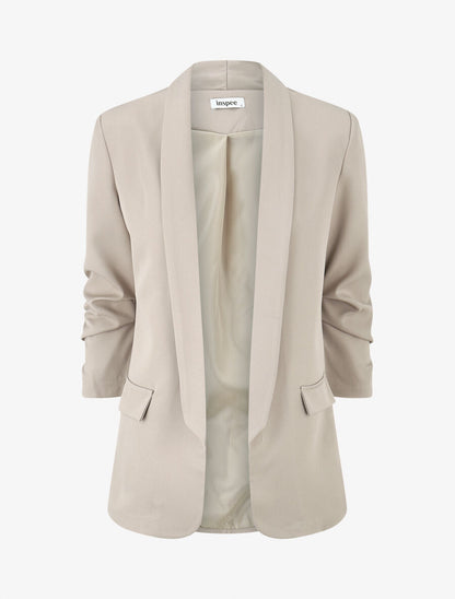 Blazer uni à manches froncées - Beige - 1