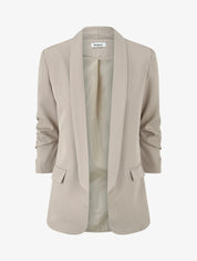 Einfarbiger gerader Blazer mit gerafften Ärmeln - Beige