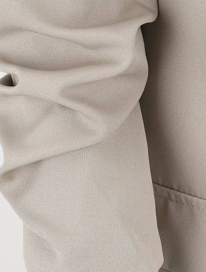 Einfarbiger gerader Blazer mit gerafften Ärmeln - Beige