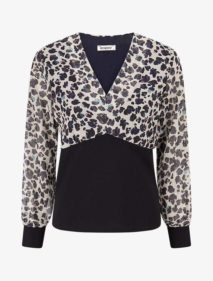 Top à taille droite imprimé moucheté - Bleu - 1