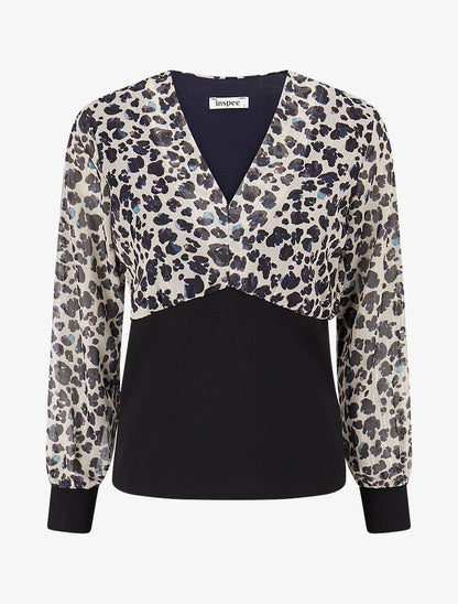 Top à taille droite imprimé moucheté - Bleu - 1
