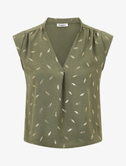 Top sans manches motif plumes dorées - Kaki - 1