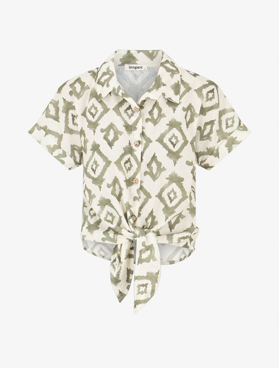Chemise manches courtes imprimé graphique - Kaki - 4