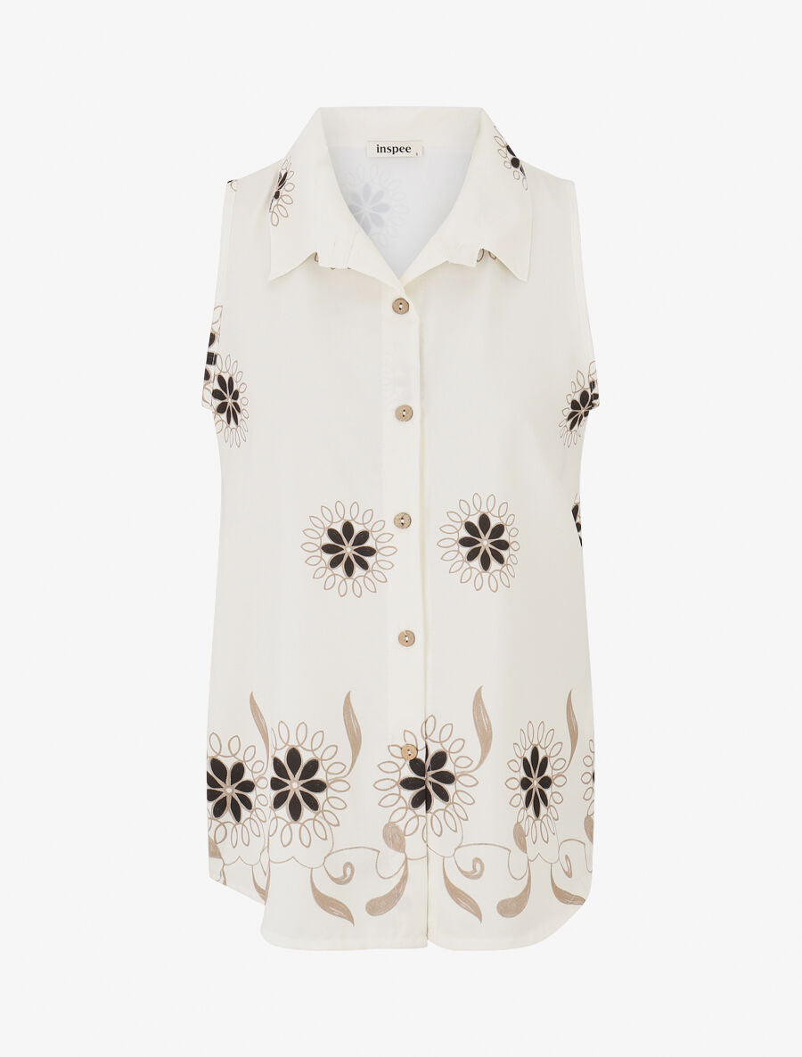 Chemise sans manches imprimé floral - Beige - 4