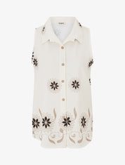 Chemise sans manches imprimé floral - Beige - 4