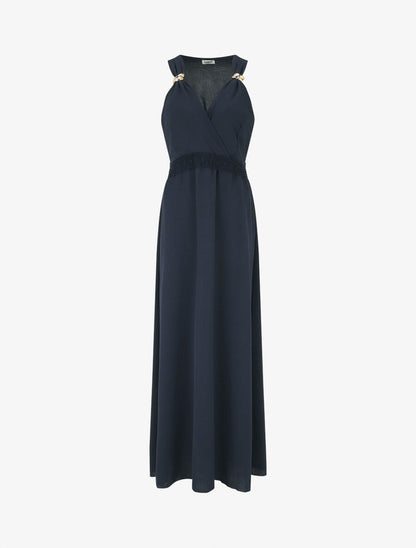 Robe longue fluide à bretelles bijoux - Marine - 1