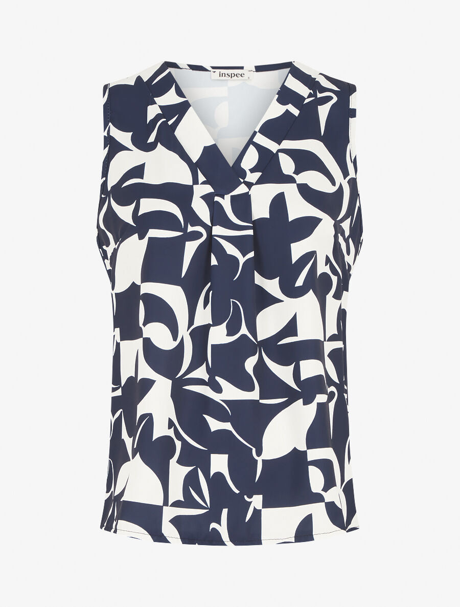 Top sans manches imprimé fantaisie à col V - Marine - 1