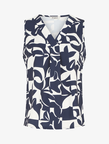 Top sans manches imprimé fantaisie à col V - Marine - 1