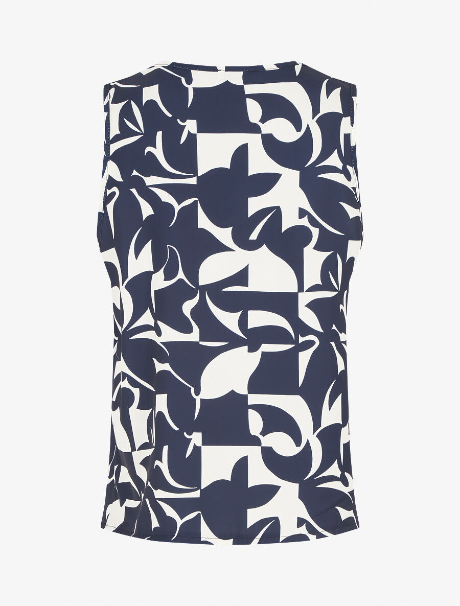 Top sans manches imprimé fantaisie à col V - Marine - 2