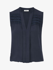 Top droit sans manches empiècements crochet - Marine - 4