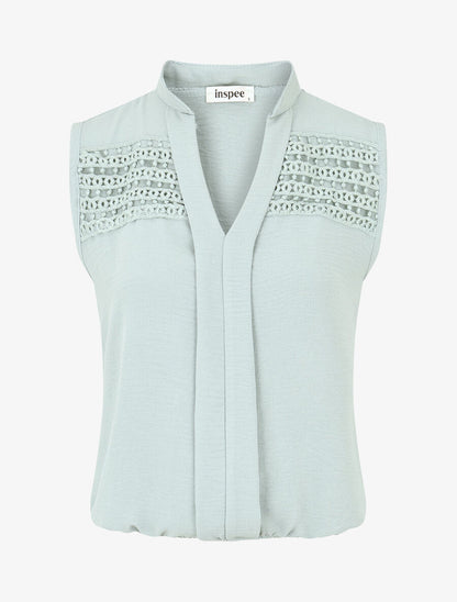 Top droit sans manches empiècements crochet - Vert d&