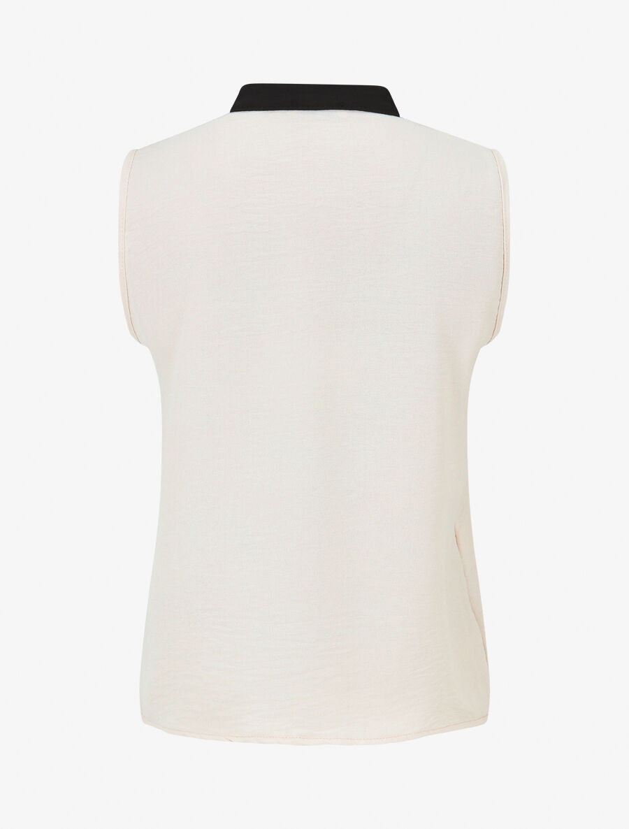 Top bicolore en voile - Crème - 2