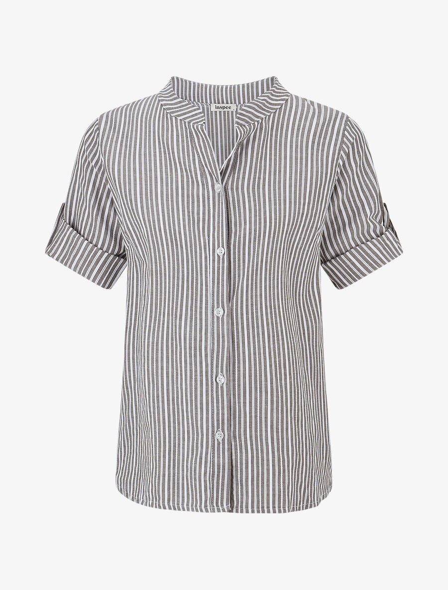 Chemise manches 3/4 à rayures - Vert gris - 1