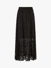 Jupe longue unie en dentelle - Noir - 1