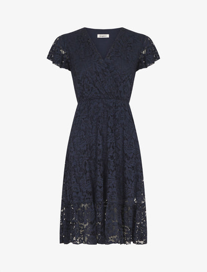 Robe mi-longue en dentelle - Marine - 4