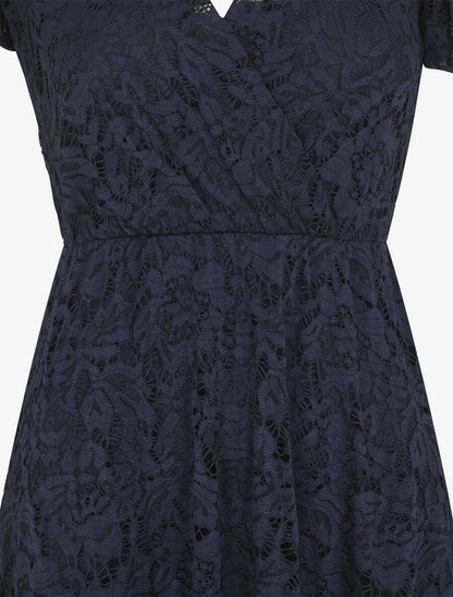 Robe mi-longue en dentelle - Marine - 3