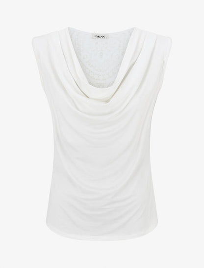 Top sans manches col bénitier et dos en dentelle - Blanc - 1