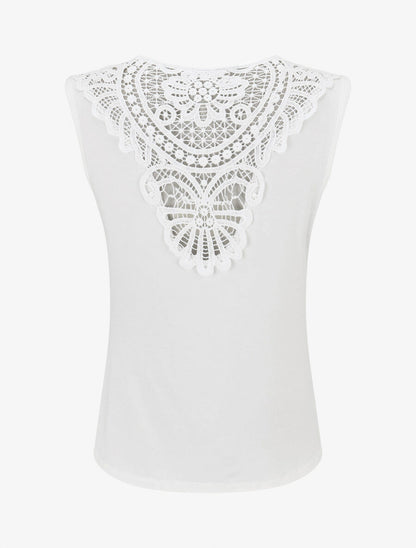 Top sans manches col bénitier et dos en dentelle - Blanc - 2