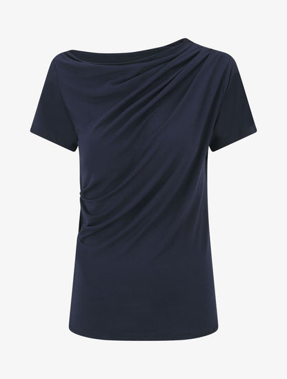 Top drapé à manches courtes asymétriques - Marine - 1