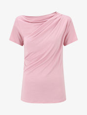 Top drapé à manches courtes asymétriques - Rose - 4