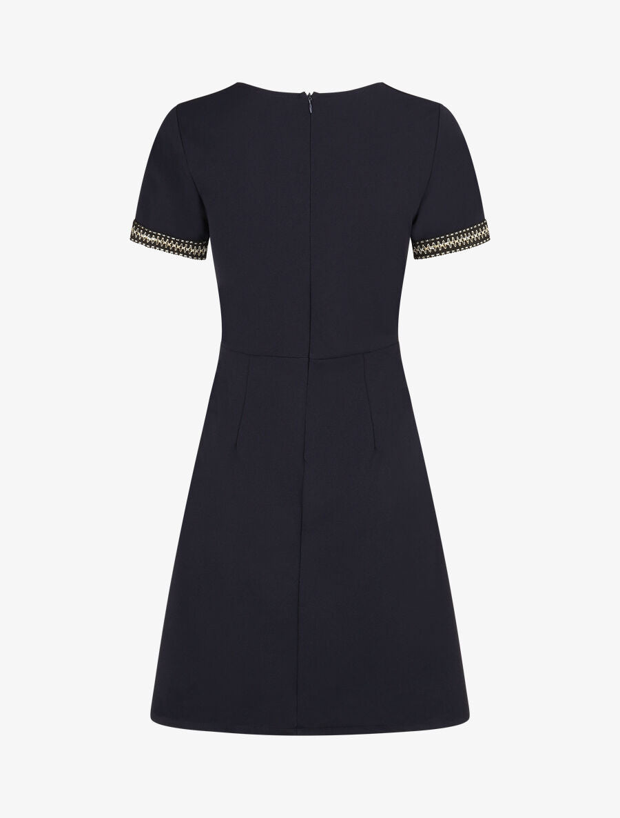 Robe ajustée à broderie dorée - Marine - 2
