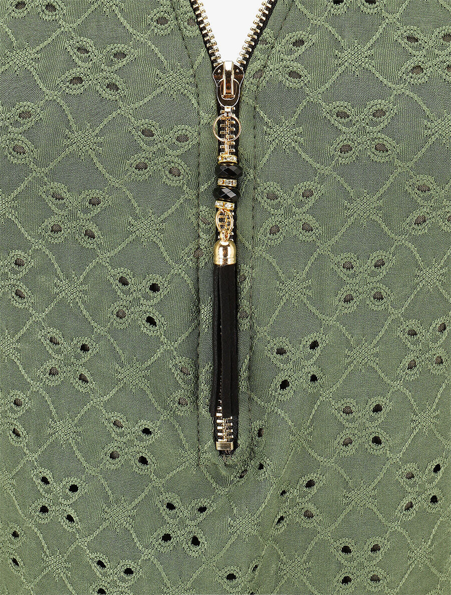 Top droit ajouré à col zippé - Kaki - 3
