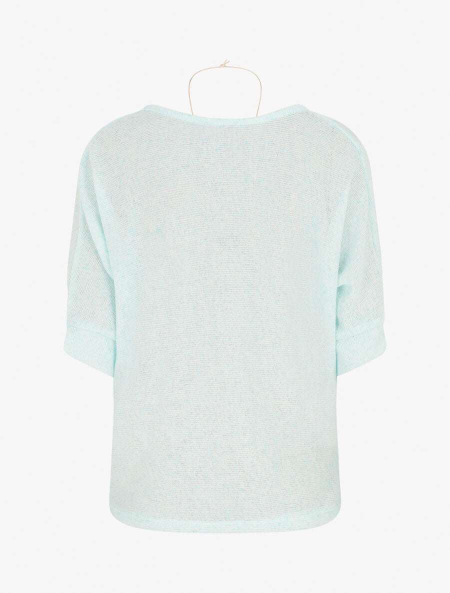 Pull fin manches 3/4 à col bénitier - Bleu pastel - 2