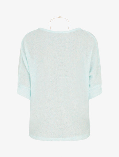 Pull fin manches 3/4 à col bénitier - Bleu pastel - 2