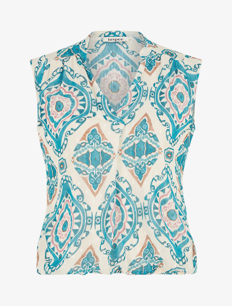 Top irisé sans manches imprimé aztèque - Turquoise - 1