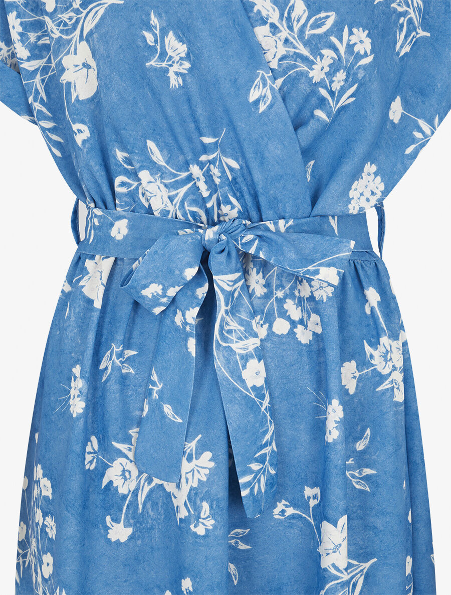 Robe longue manches courtes motif floral - Bleu ciel - 3