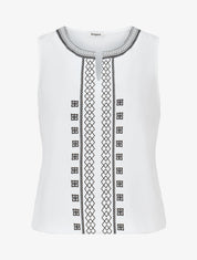Top sans manches à imprimé style broderie - Blanc - 4