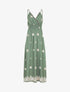 Robe longue fines bretelles et motif floral - Kaki - 1